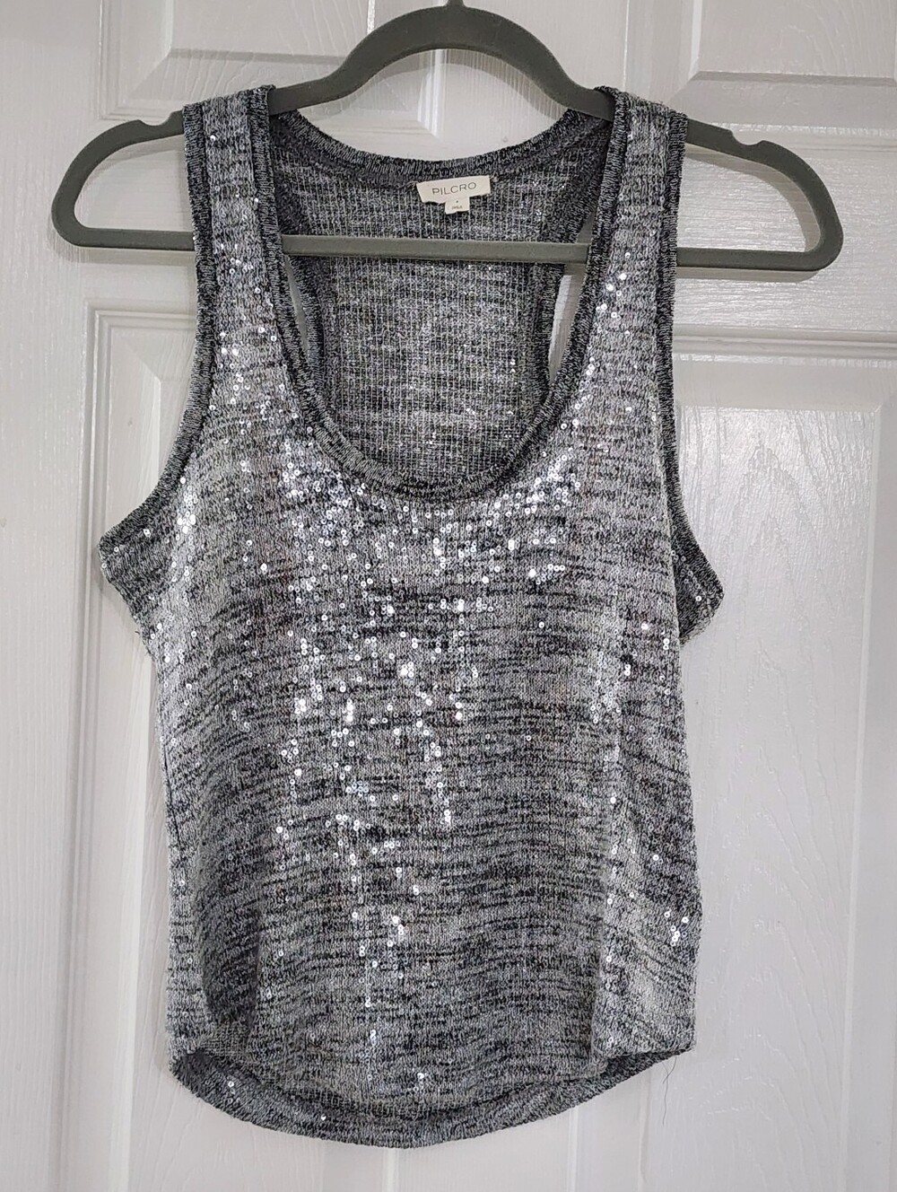 Pilcro Sequin Tank Top Gray Metallic Shimmer Knit Racerback Small